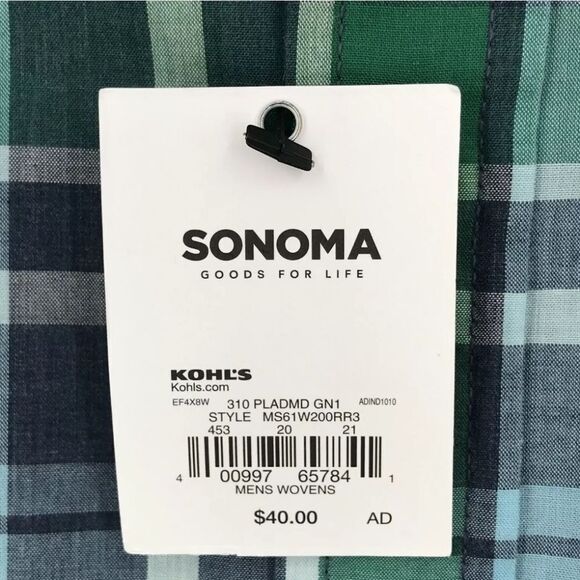 Sonoma Goods For Life® Men's Blue Green Plaid Button-down Short Sleeve Shirt - Picture 13 of 13
